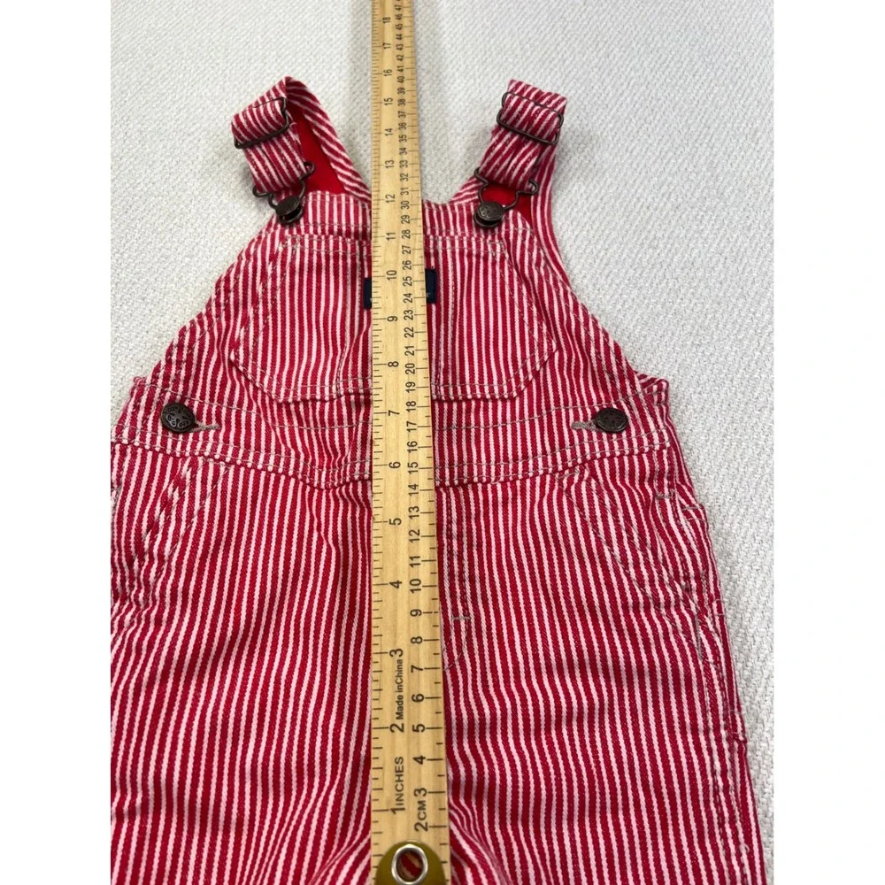 OshKosh B'gosh Overalls Kids 12m Red White Hickory Stripe Jersey Lined Dungarees